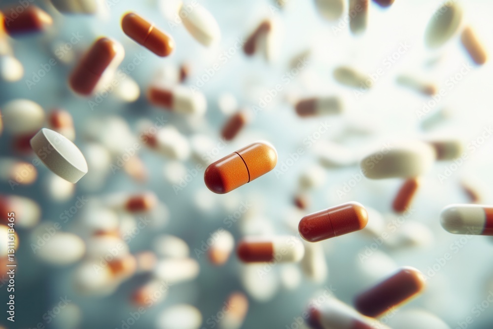 Leinwandbilder floating pills in a zero gravity environment create an abstract medical illusion with cinematic ligh