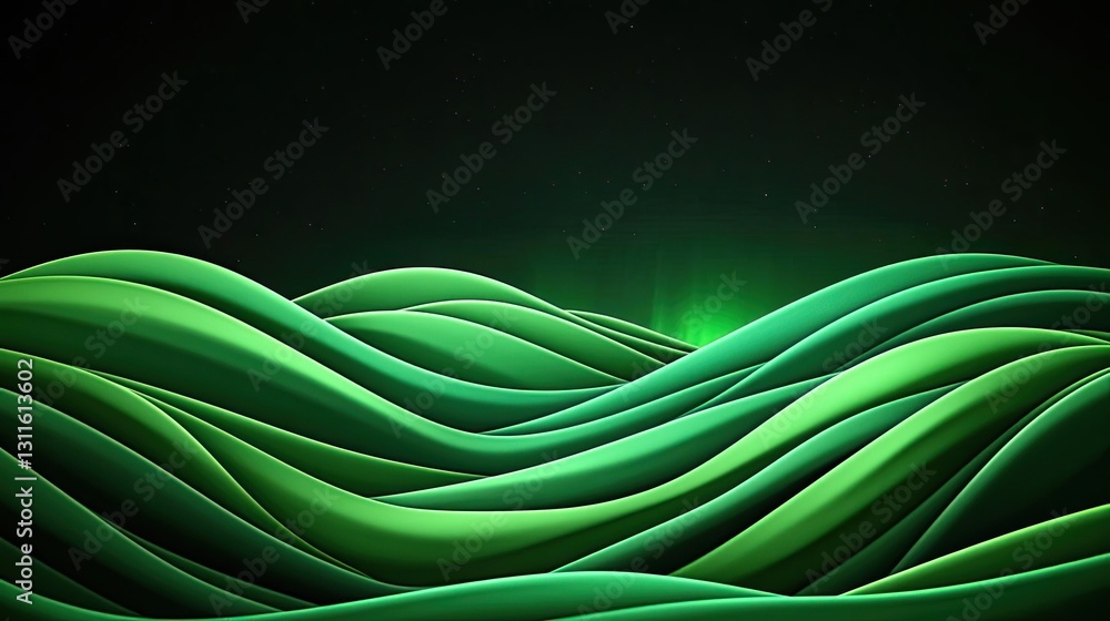Poster aurora borealis northern lights idea. abstract green wave design, flowing lines create a calming and