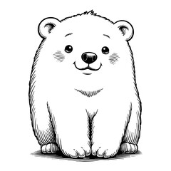 Cute Chibi Cartoon Polar Bear Front View Detailed Black and White Outline Line Art Drawing Style