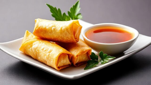 Crispy spring rolls served with dipping sauce