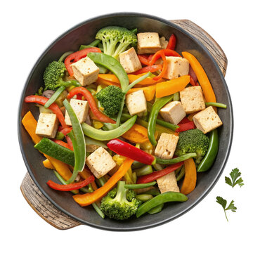 Vegetable stir fry with tofu isolated on transparent background 