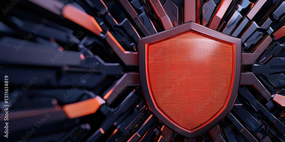 Poster protect prevention policy concept. a striking digital design features a red shield surrounded by int