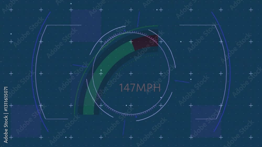 Poster digital speedometer showing 131 mph with futuristic animation in dashboard display