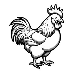 Cute Cartoon Rooster in Black and White Outline Line Art Drawing Detailed Vector Illustration