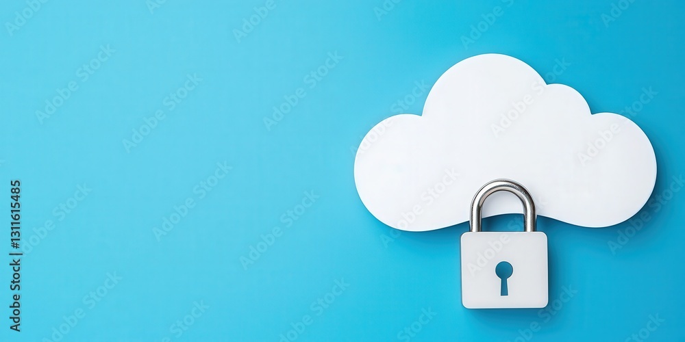 Poster protect prevention policy concept. a cloud symbol with a padlock, representing data security and pri