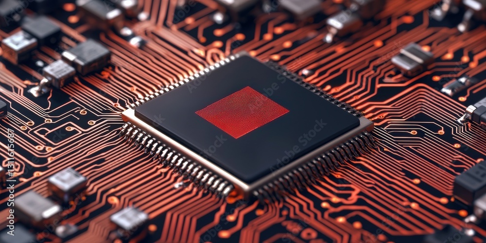Poster protect prevention policy concept. a close-up view of a microprocessor on a circuit board, showcasin