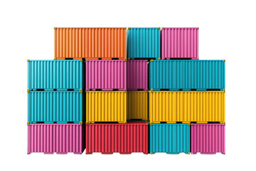 Colorful shipping containers stacked in a vibrant arrangement.