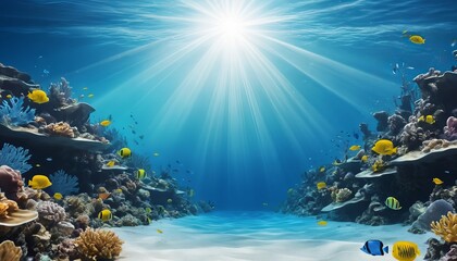 A Vibrant Underwater Paradise Teeming With Colorful Fish And Coral, Bathed In Sunlights Radiant Glow, Showcasing A Tranquil Ocean Floor