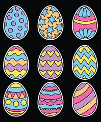 Retro stickers Easter Egg Vector Collection Whimsical, Patterned, and Colorful Designs