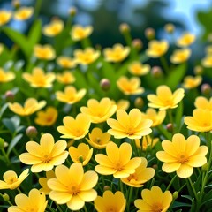 Fototapeta premium 노란색 꽃이 가득 핀 들판(a field full of yellow flowers)