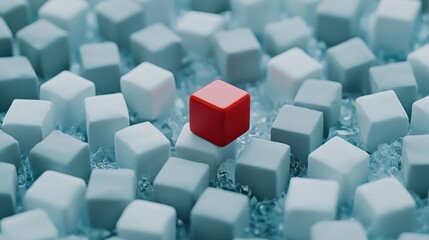 Obraz premium A single bright red cube standing among a sea of gray ones.