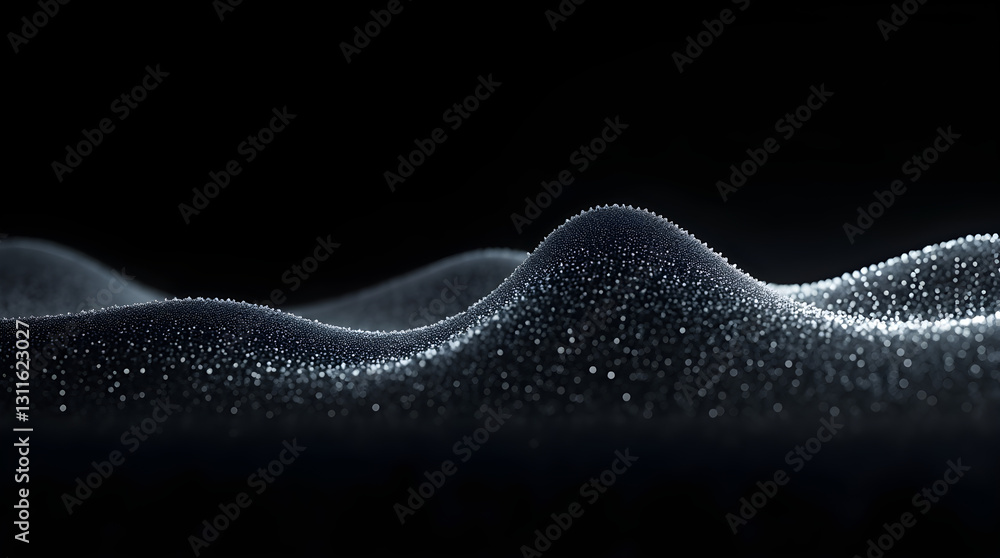 Poster dark sparkling particle wavy surface abstract digital background