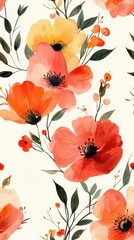 Striking pattern of bold red and yellow flowers creating a lively and eye-catching design Seamless Texture