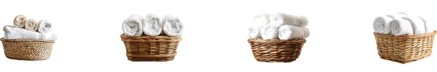 Basket of clean towel on transparent background collection set
