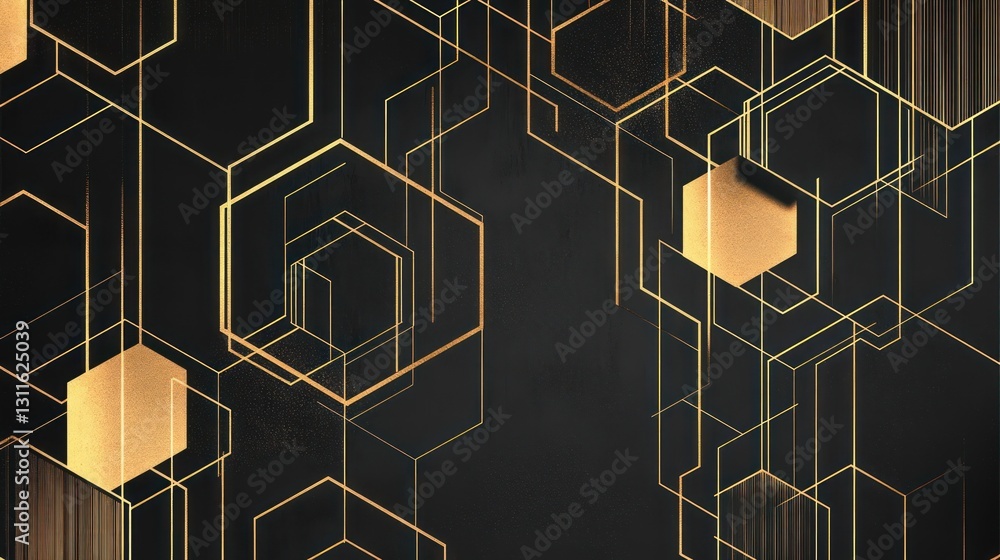 Poster abstract geometric pattern with gold hexagons