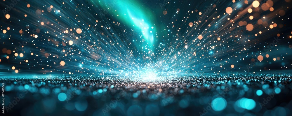 Poster Aurora borealis northern lights concept. Abstract artistic representation of light and sparkling particles in motion.