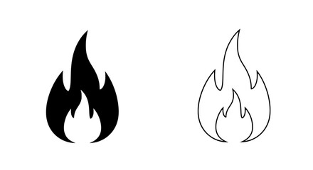 Fiery Flames: A pair of minimalistic icons of stylized flames. One in bold black, the other as an outline, ready for your design.
