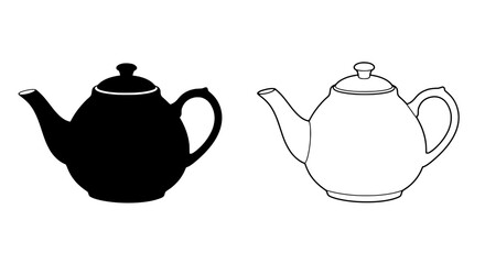 Tea Pot Silhouette: Minimalist art, with a pair of teapots, one in elegant black and the other in refined white, side by side to show the art.