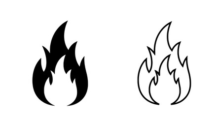 Flame Icons: A set of two stylized flame icons, one solid black and the other outlined, conveying a sense of energy, warmth, and potential danger.
