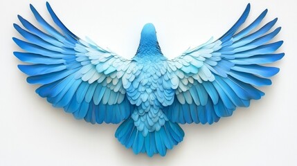 Obraz premium Teal and turquoise bird feathers on angel wings set against a white background