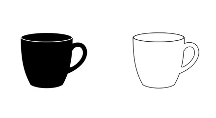 Dual Coffee Cups: A striking minimalist depiction of two coffee cups, one solid black and the other a simple outline, conveying a sense of duality and simplicity.