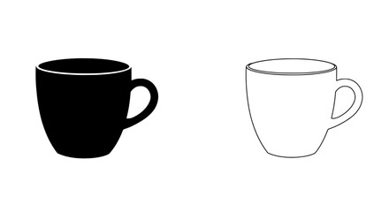 Dual Mugs: Silhouette and Outline: A simple, yet elegant image of two mugs, one rendered as a stark black silhouette, the other defined by a clean outline, offering a study in contrasts. 