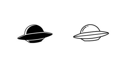 Unidentified Flying Object (UFO) Silhouette: Two stylized UFO illustrations, one a solid silhouette and the other an outline, floating against a backdrop of the cosmos.