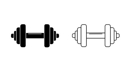 Dumbbell Icon Set: Minimalist illustrations of dumbbell, suitable for fitness, workout, and exercise-related projects, set in stark monochrome with precision and clarity.