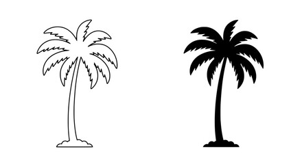 Palm Tree Silhouettes: Two stylized palm tree silhouettes, one in outline form and the other as a solid black shape, creating a minimalist, yet evocative display.