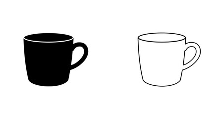Ceramic Cup Silhouette Set: Two minimalist graphic designs showcase a ceramic cup silhouette, one solid black and the other outlined, ideal for design assets.