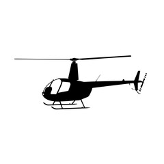 Black Silhouette of a Helicopter: A stark silhouette of a helicopter, captured in a minimalist style, isolated against a clean backdrop.