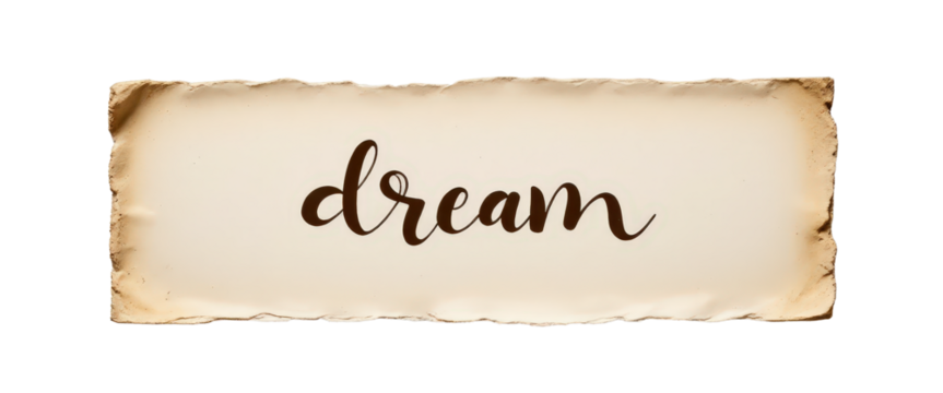 Dream written on vintage paper with transparent background - Powered by Adobe