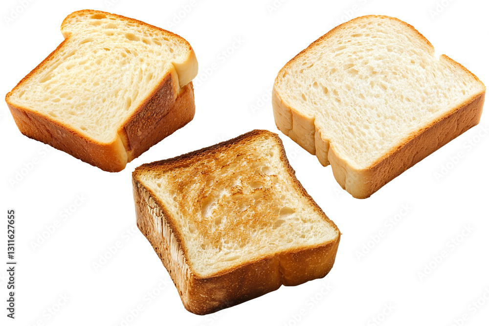 Poster three slices of toasted bread isolated on white background and transparent background