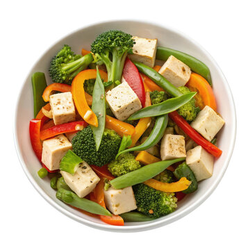 Vegetable stir fry with tofu isolated on transparent background 