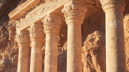 Fototapeta premium Majestic Columns Arranged in a Perfect Circle Against Rocky Background