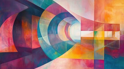 Obraz premium A vibrant abstract composition featuring geometric shapes and colorful gradients.