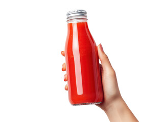 Isolated Hand Holding Bottle of Tomato Juice