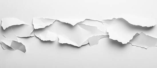 Fototapeta premium White torn paper texture on a clean background with uneven edges creating depth and negative space for design applications.