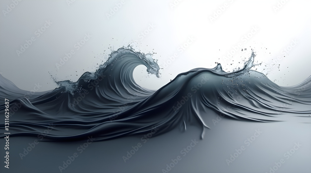Poster moody dramatic dark blue ocean waves splashing abstract digital art grey fabric texture background d