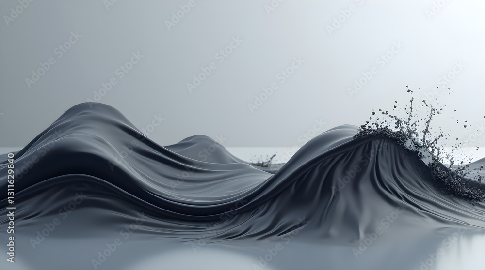 Poster dark grey fluid waves abstract art - liquid motion splashes - smooth flowing dynamic texture monochr