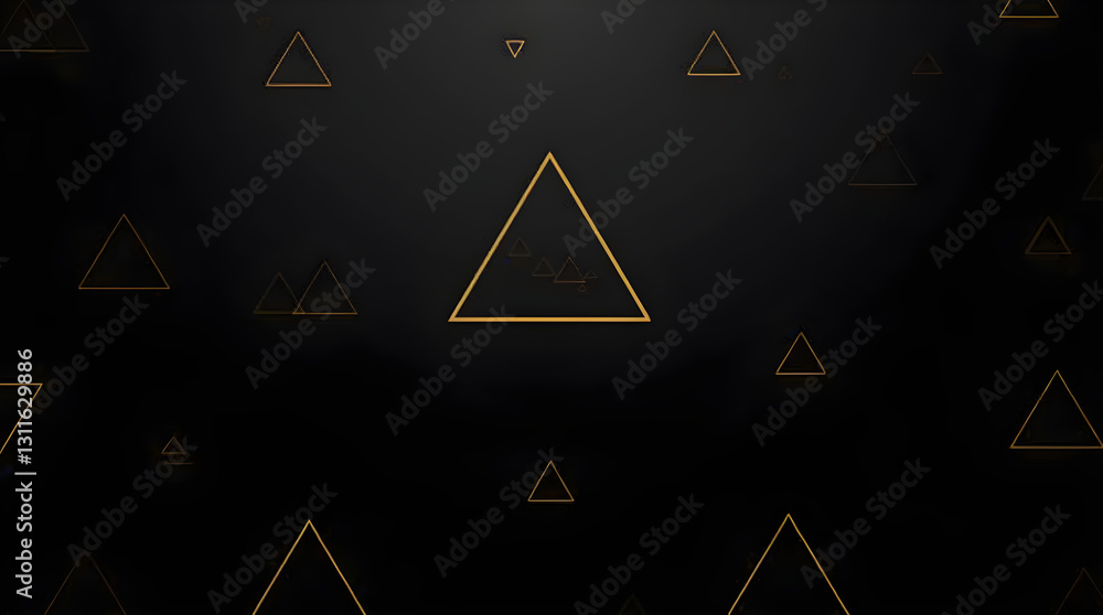 Poster minimalist modern abstract golden triangles pattern design on dark black background geometric shapes