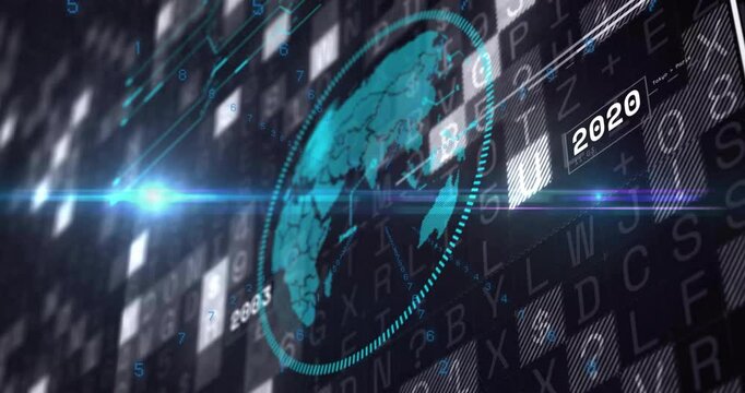 Animation of digital globe with binary code representing futuristic technology