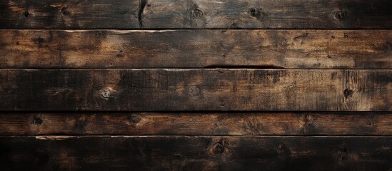 Fototapeta premium Dark brown wooden plank texture background featuring horizontal alignment with ample blank space for product or advertising text design.