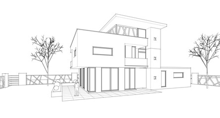 modern house sketch 3d illustration