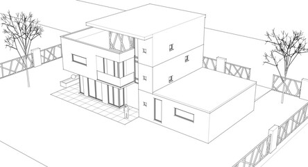 modern house sketch 3d illustration