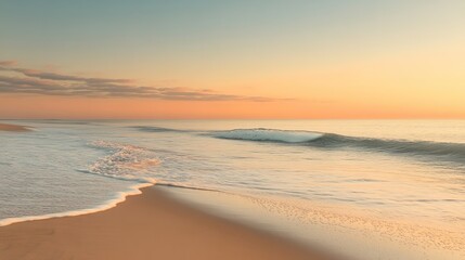 Serene beach at sunrise with gentle ocean waves