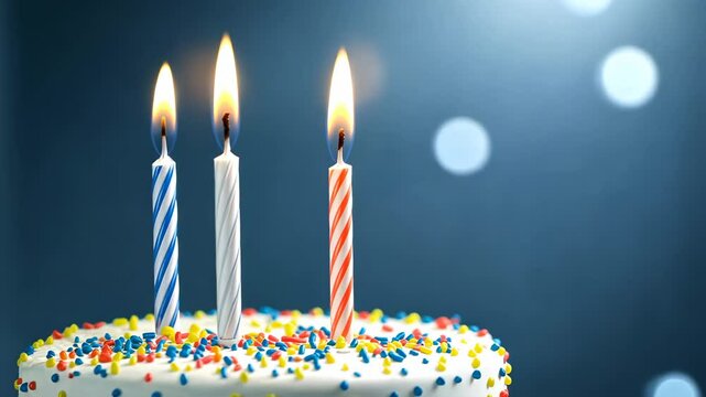 Three Lit Candles on a Festive Birthday Cake