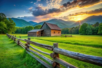 Tipton Place Barn, Cades Cove, Smoky Mountains National Park, Historic Barn, Split Rail Fence, High Depth of Field Photography