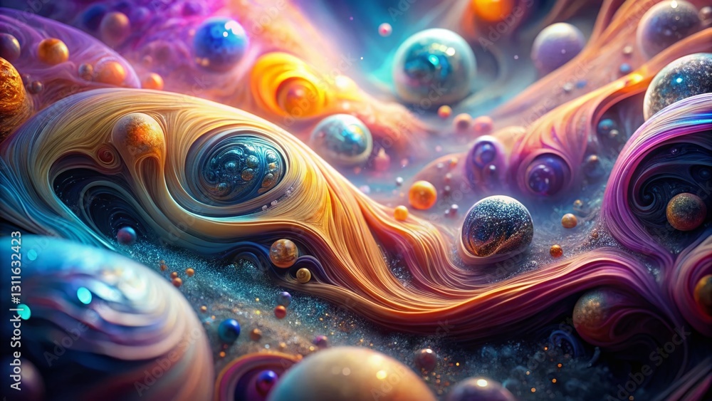Poster surreal science background: abstract fluid texture with high depth of field