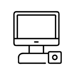 desktop computer icon, desktop computer line art - simple line art of desktop computer, perfect for desktop computer logos and icons